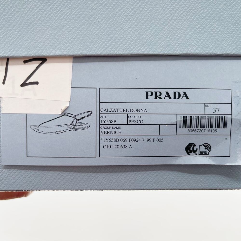 Prada Light Pink Patent Leather T Strap Thong Strappy Flat Sandals IT 37 - Picture 11 of 11